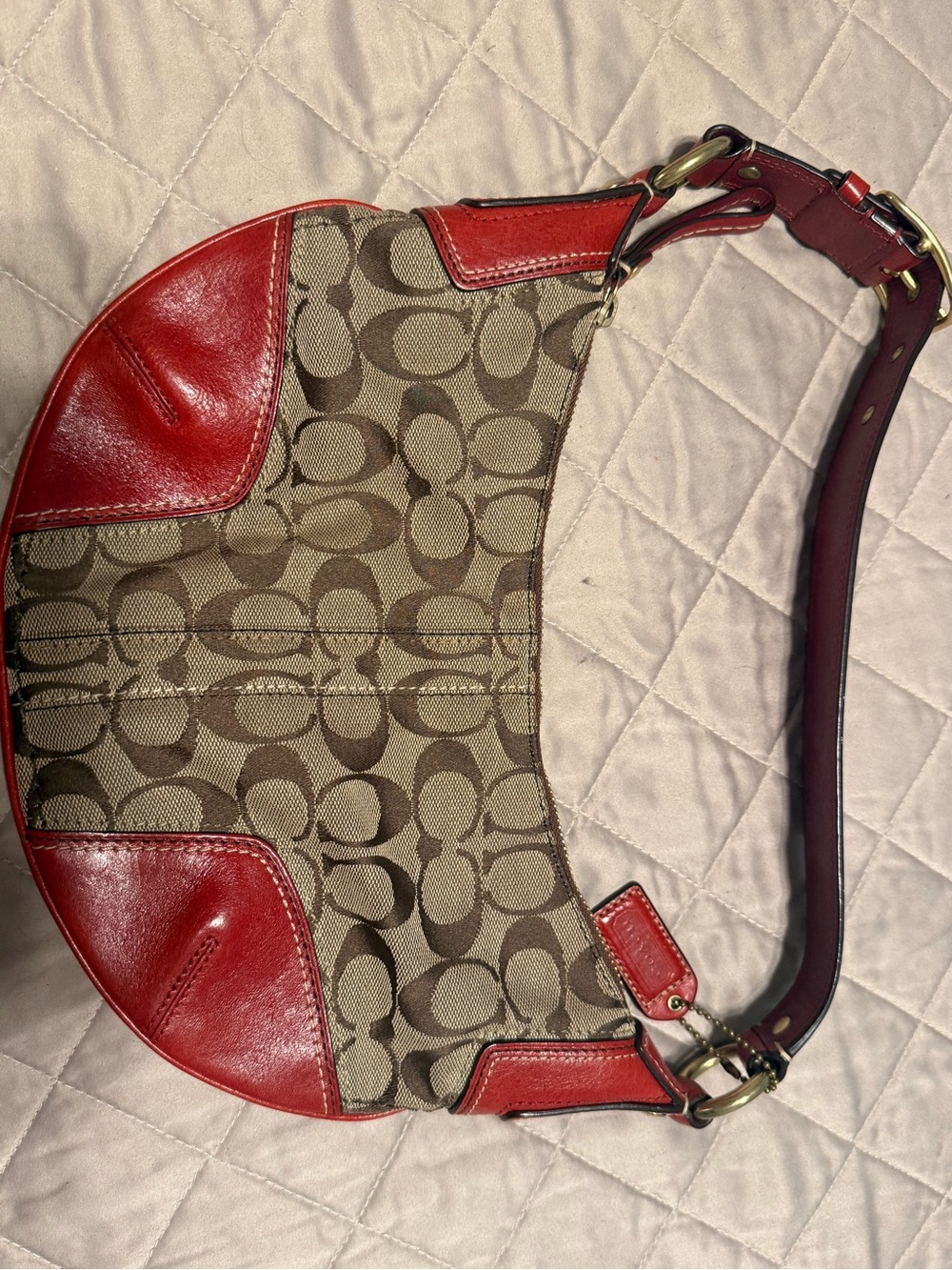 Coach Signature Hobo Bag in Red and Brown